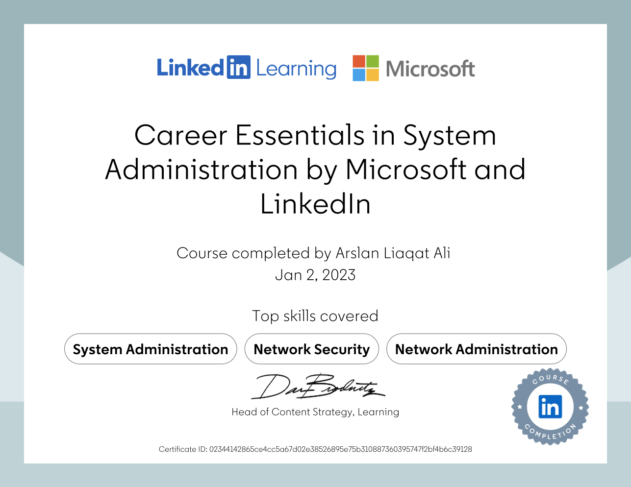 Arslan-liaqat Linkedin and Microsoft Certificate